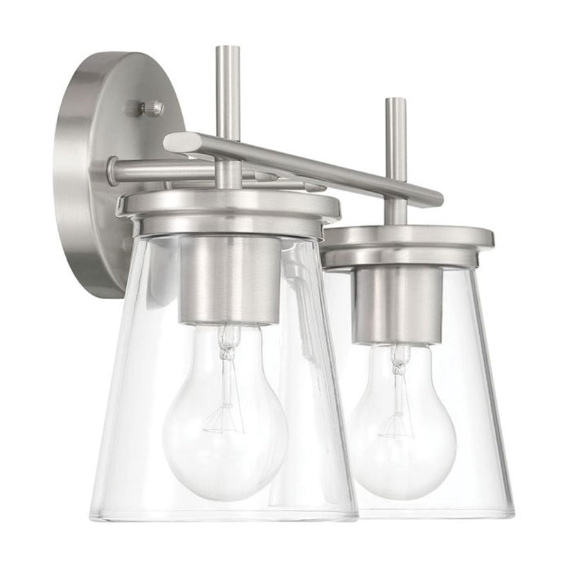 Craftmade Connell 2 Light Vanity, Nickel/Clear