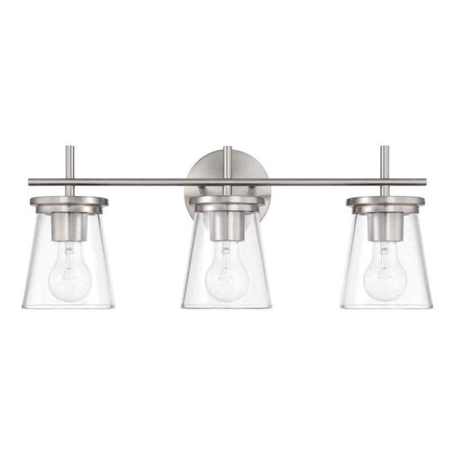 Craftmade Connell 3 Light Vanity, Nickel/Clear - 60403-BNK