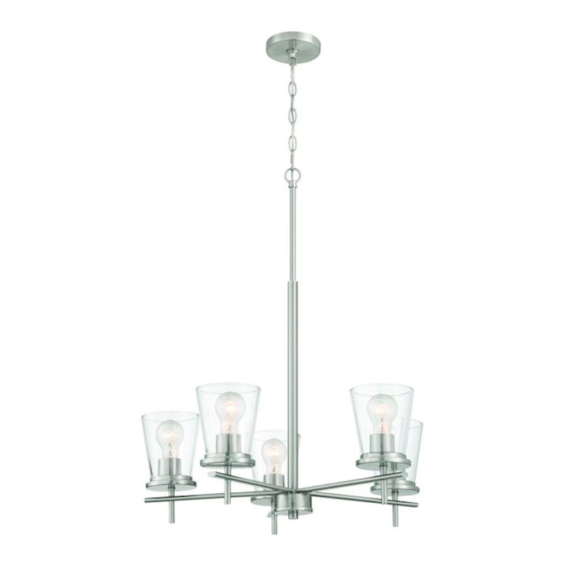 Craftmade Connell 5 Light Chandelier, Nickel/Clear