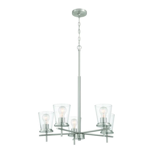 Craftmade Connell 5 Light Chandelier, Nickel/Clear