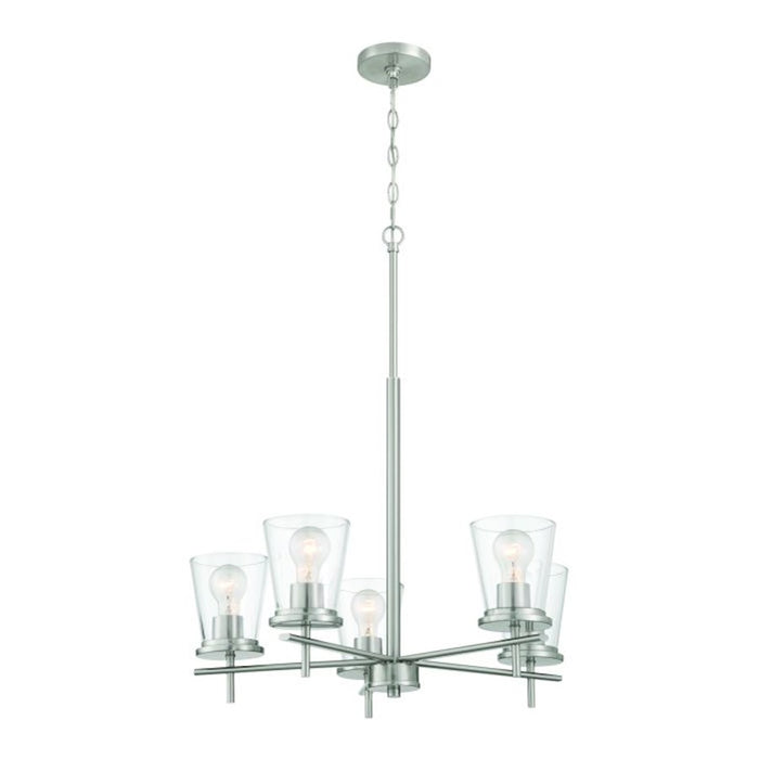 Craftmade Connell 5 Light Chandelier, Nickel/Clear