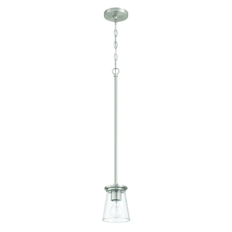 Craftmade Connell 1 Light Mini Pendant, Nickel/Clear - 60491-BNK