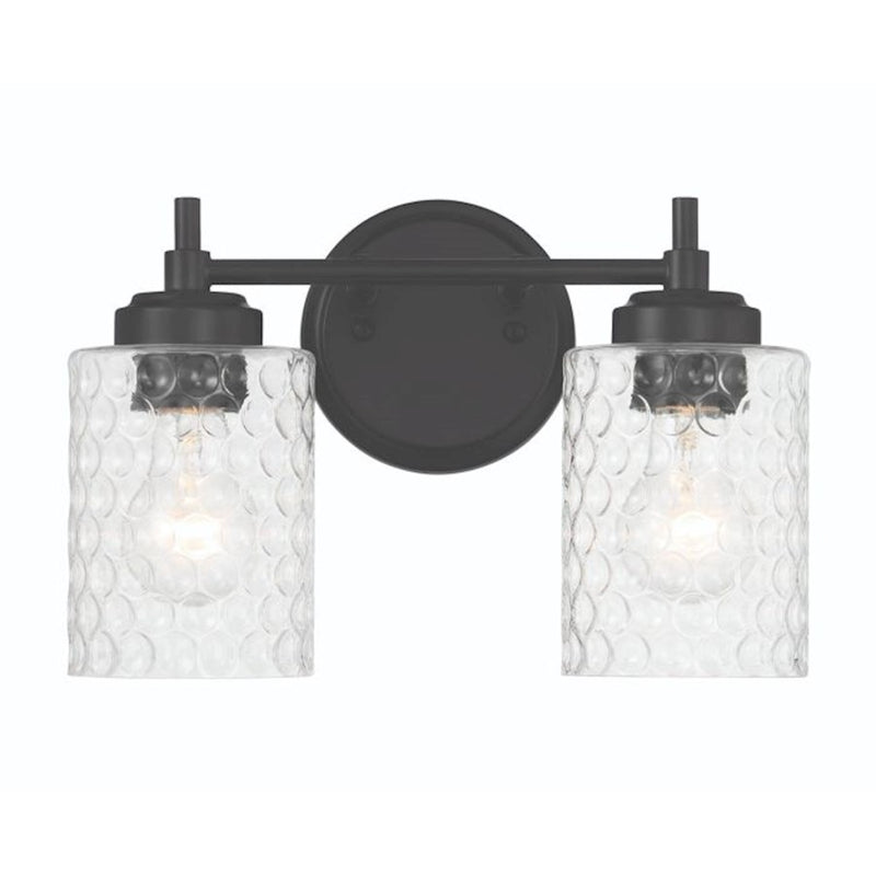 Craftmade Claire 2 Light Vanity, Black/Clear Bubble