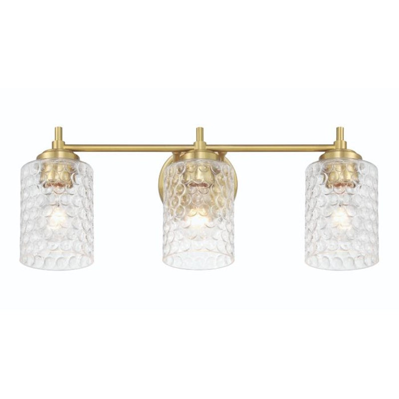 Craftmade Claire 3 Light Vanity, Brass/Clear Bubble
