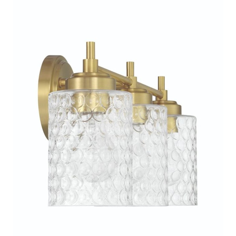 Craftmade Claire 3 Light Vanity, Brass/Clear Bubble