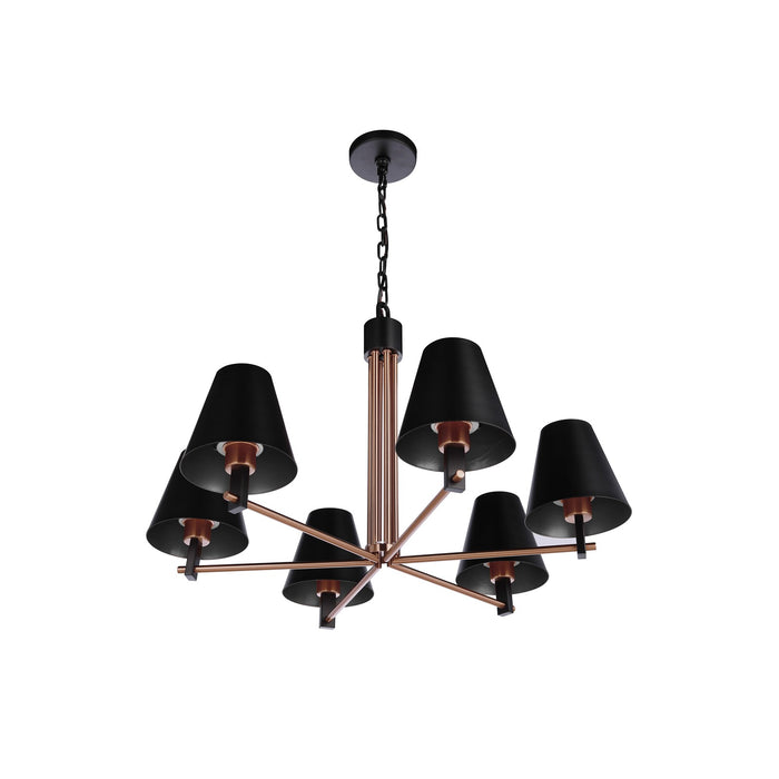 Craftmade Blake 6 Light Chandelier, Flat Black/Satin Brass