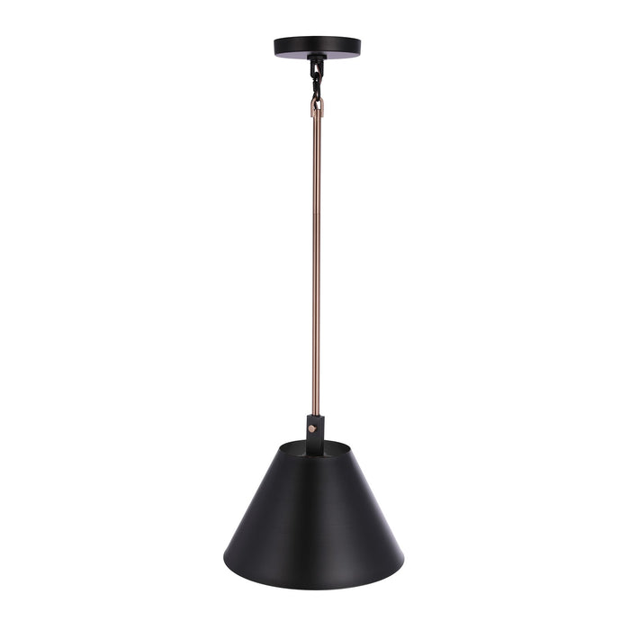Craftmade Blake 1 Light Pendant, Flat Black/Satin Brass/Flat Black