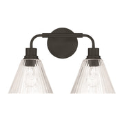 Craftmade Pleated 2 Light Vanity, Flat Black/Clear Pleated - 61102-FB
