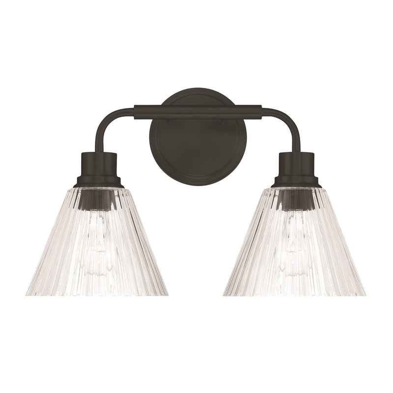 Craftmade Pleated 2 Light Vanity, Flat Black/Clear Pleated - 61102-FB