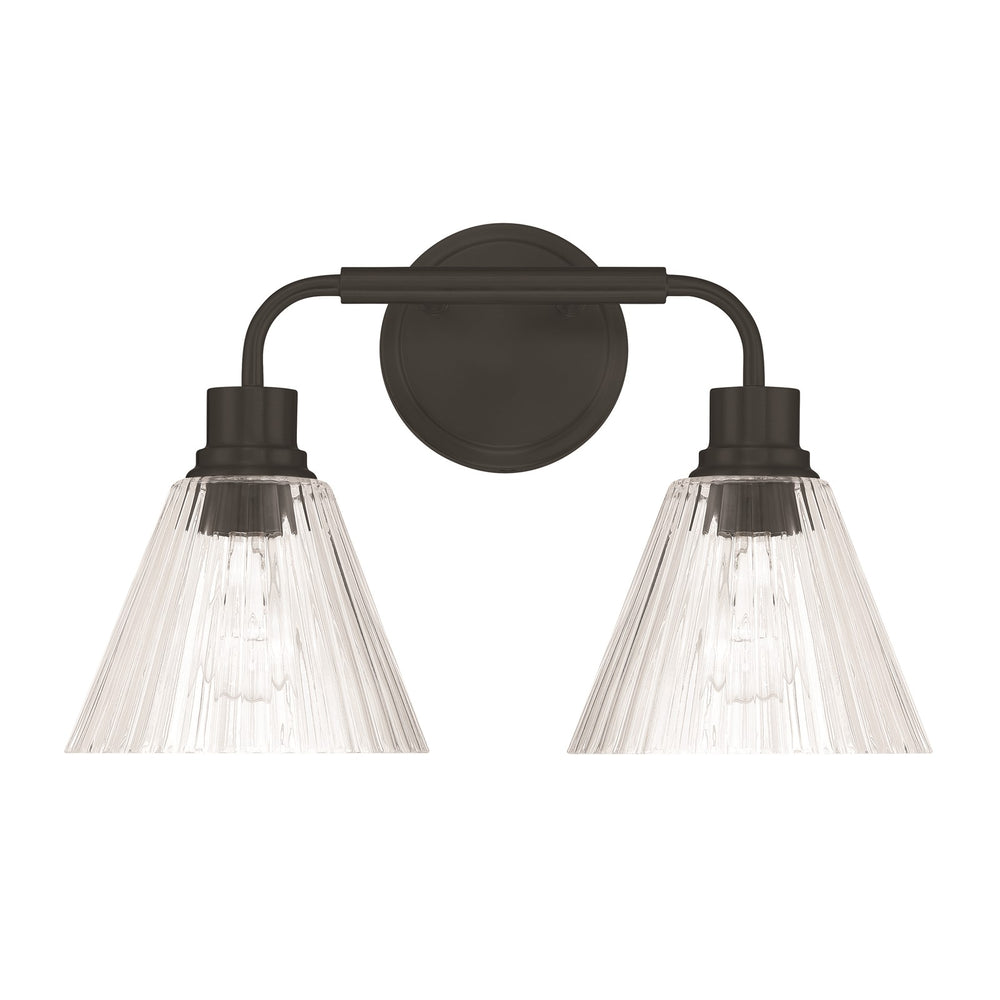 Craftmade Pleated 2 Light Vanity, Flat Black/Clear Pleated - 61102-FB