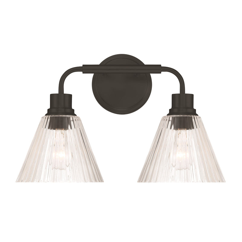 Craftmade Pleated 2 Light Vanity, Flat Black/Clear Pleated