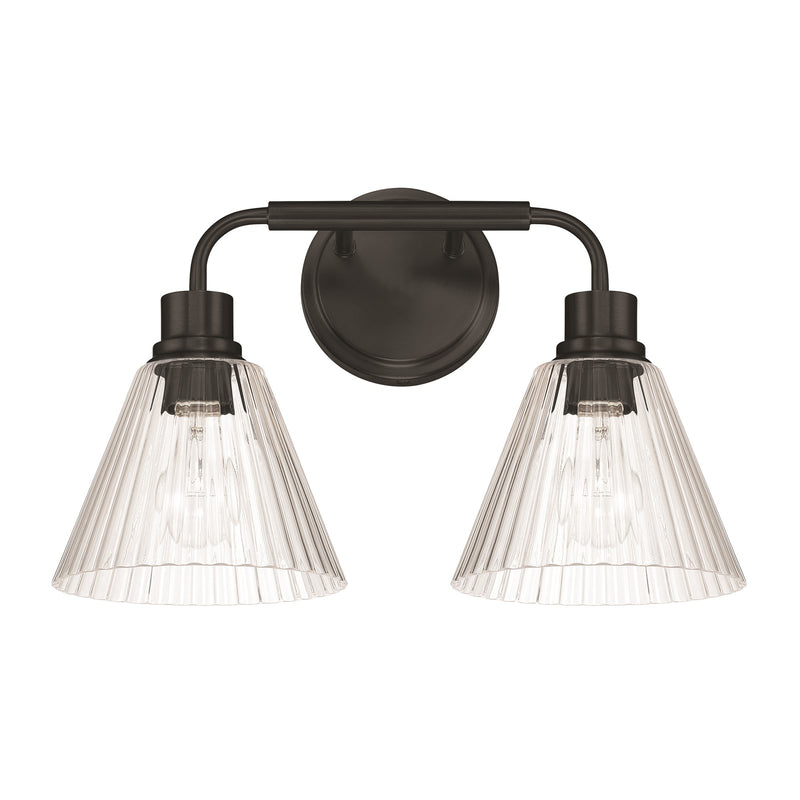 Craftmade Pleated 2 Light Vanity, Flat Black/Clear Pleated