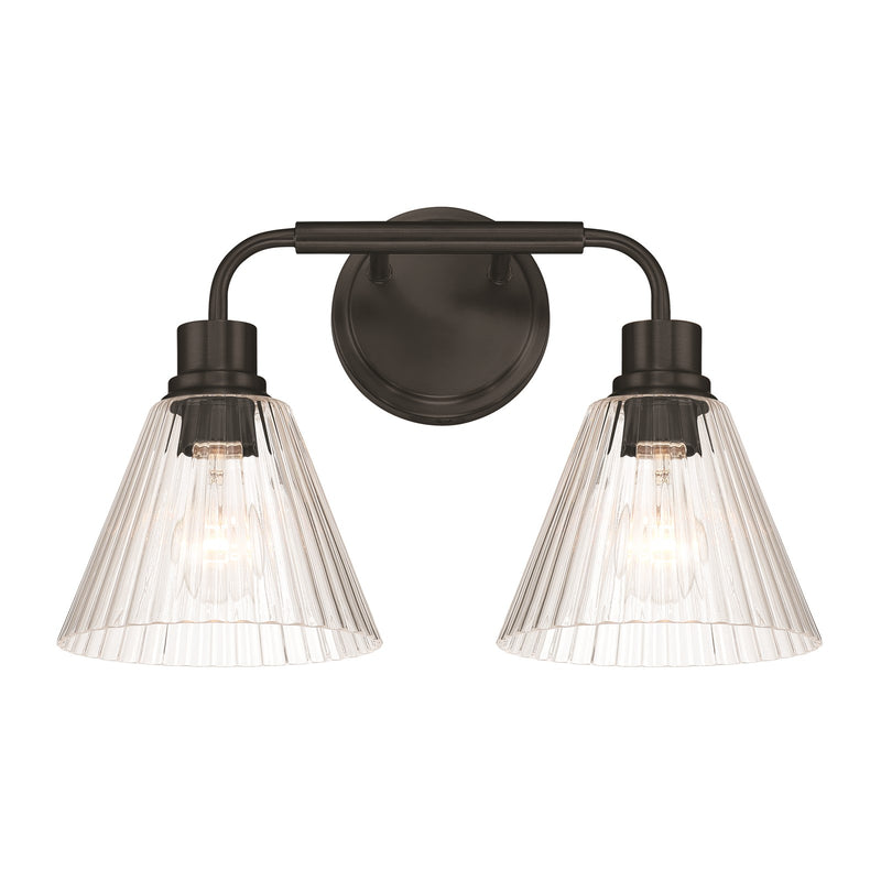Craftmade Pleated 2 Light Vanity, Flat Black/Clear Pleated