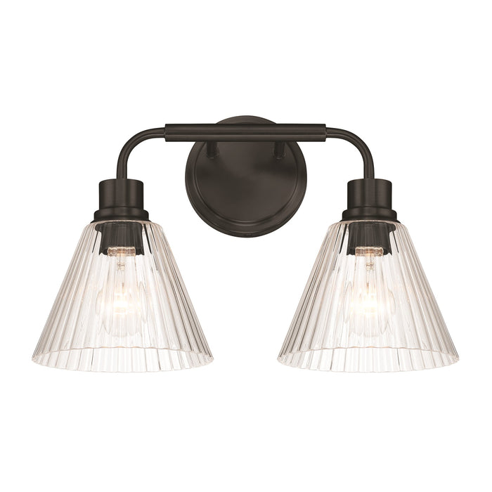Craftmade Pleated 2 Light Vanity, Flat Black/Clear Pleated