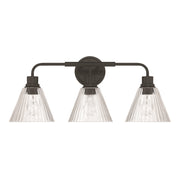 Craftmade Pleated 3 Light Vanity, Flat Black/Clear Pleated - 61103-FB