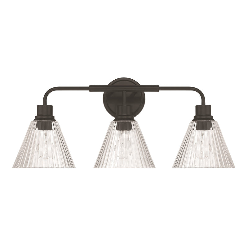 Craftmade Pleated 3 Light Vanity, Flat Black/Clear Pleated - 61103-FB