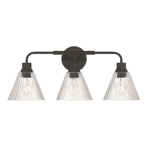 Craftmade Pleated 3 Light Vanity, Flat Black/Clear Pleated - 61103-FB