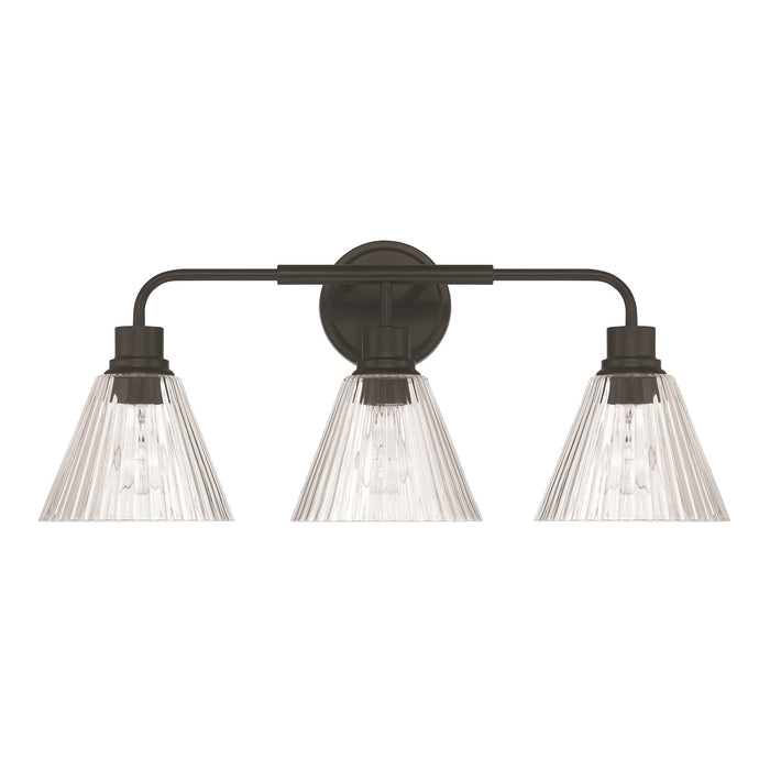Craftmade Pleated 3 Light Vanity, Flat Black/Clear Pleated - 61103-FB