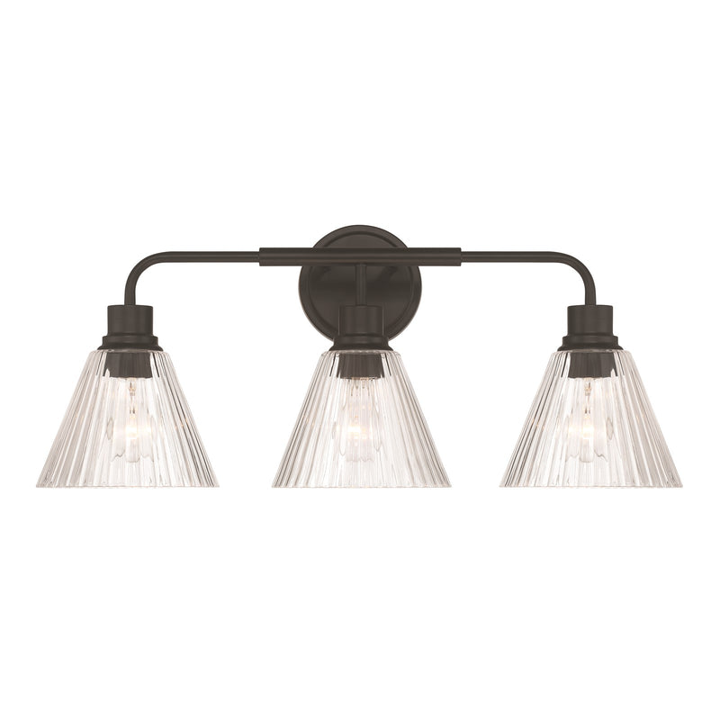 Craftmade Pleated 3 Light Vanity, Flat Black/Clear Pleated