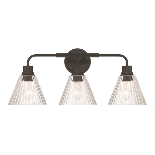 Craftmade Pleated 3 Light Vanity, Flat Black/Clear Pleated