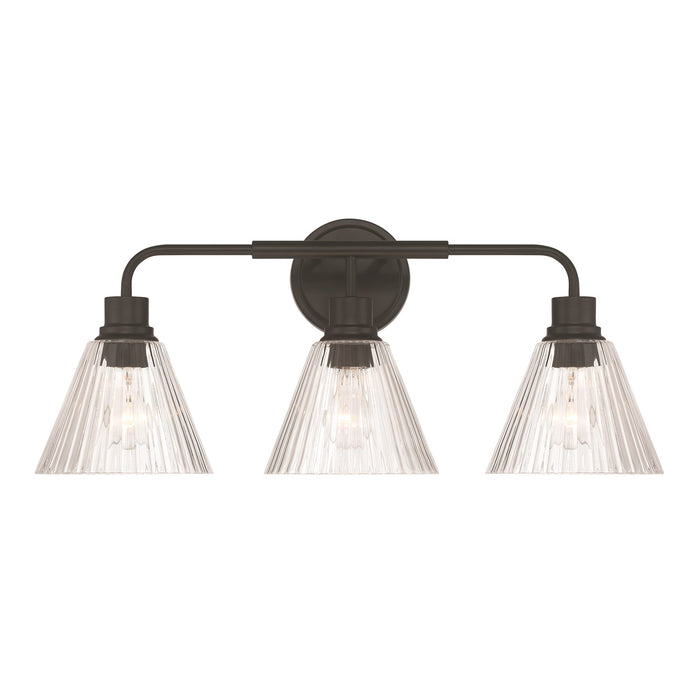 Craftmade Pleated 3 Light Vanity, Flat Black/Clear Pleated