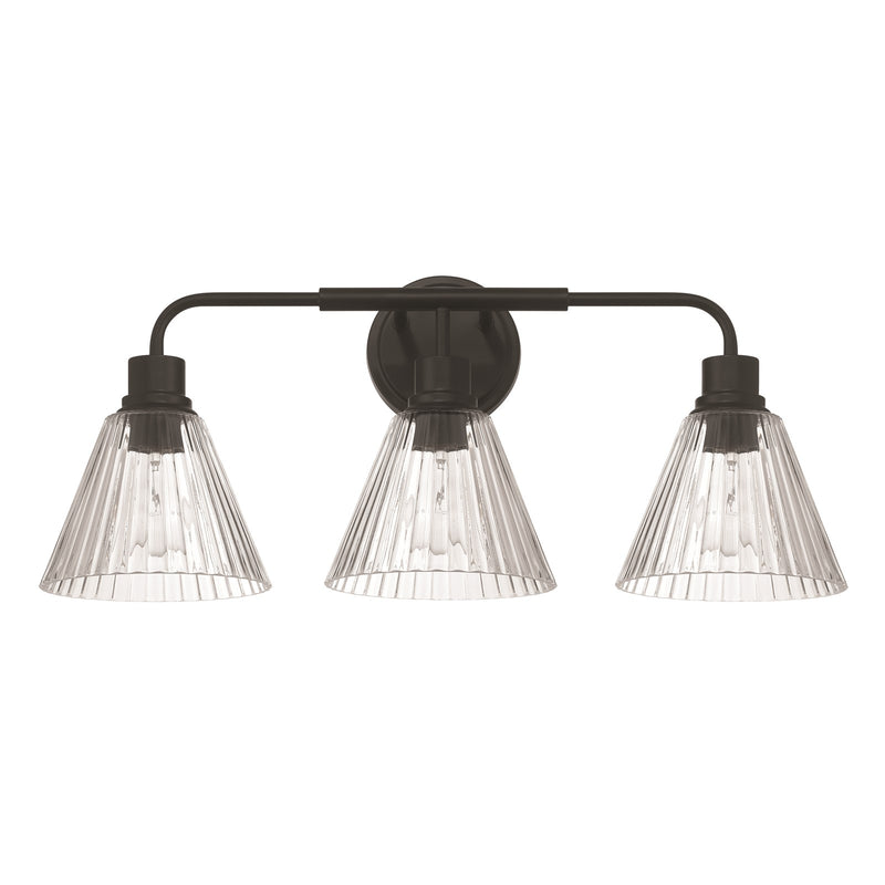 Craftmade Pleated 3 Light Vanity, Flat Black/Clear Pleated