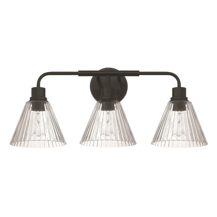 Craftmade Pleated 3 Light Vanity, Flat Black/Clear Pleated