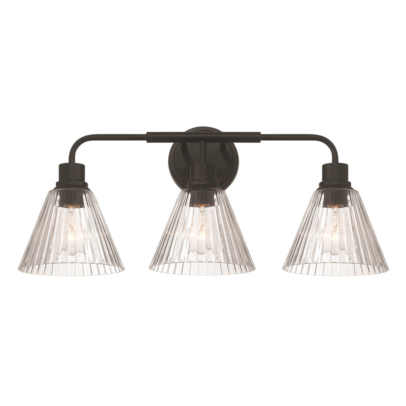 Craftmade Pleated 3 Light Vanity, Flat Black/Clear Pleated