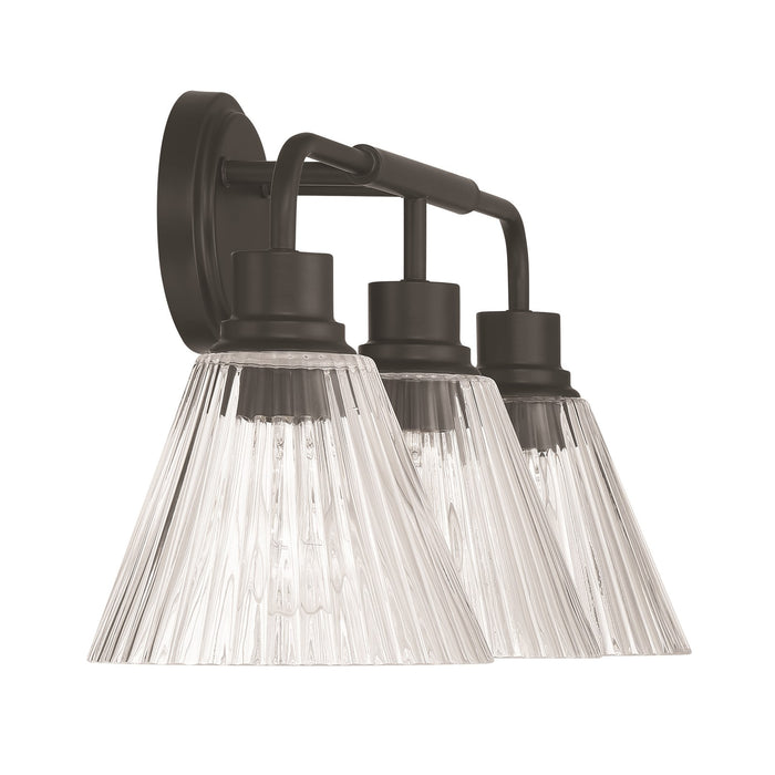 Craftmade Pleated 3 Light Vanity, Flat Black/Clear Pleated