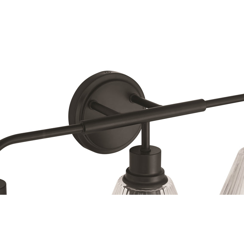 Craftmade Pleated 3 Light Vanity, Flat Black/Clear Pleated