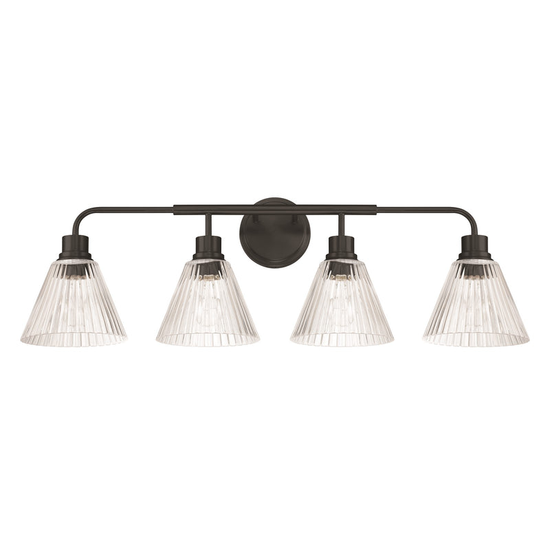 Craftmade Pleated 4 Light Vanity, Flat Black/Clear Pleated