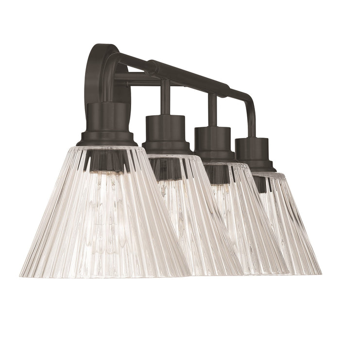 Craftmade Pleated 4 Light Vanity, Flat Black/Clear Pleated