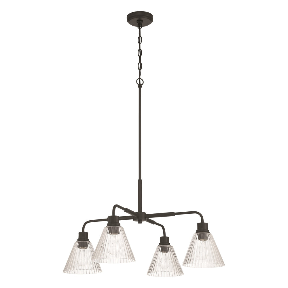 Craftmade Pleated 4 Light Chandelier, Flat Black/Clear Pleated - 61124-FB
