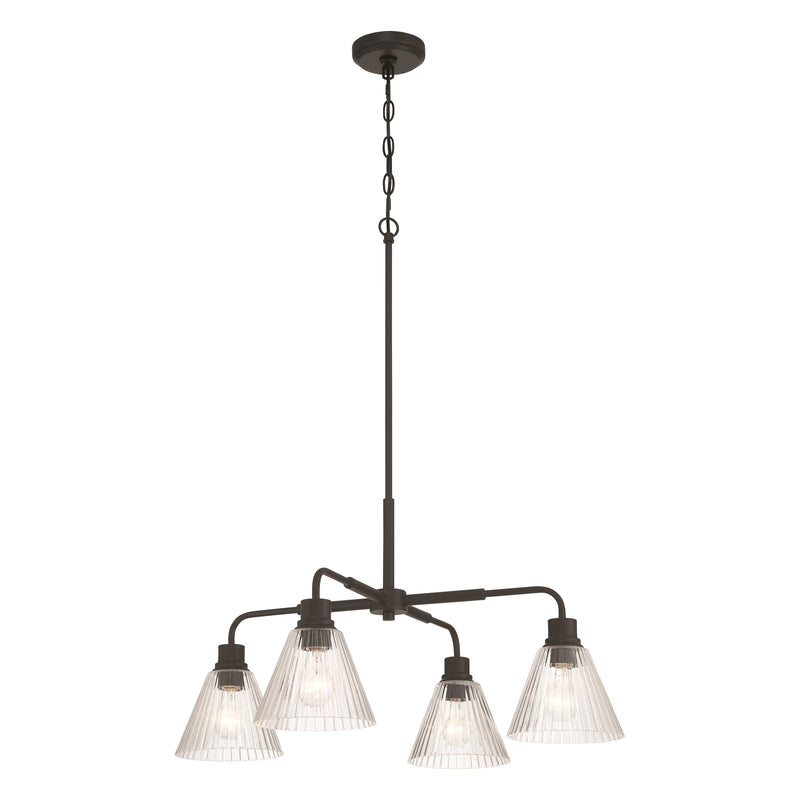 Craftmade Pleated 4 Light Chandelier, Flat Black/Clear Pleated