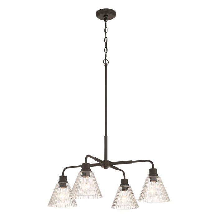 Craftmade Pleated 4 Light Chandelier, Flat Black/Clear Pleated