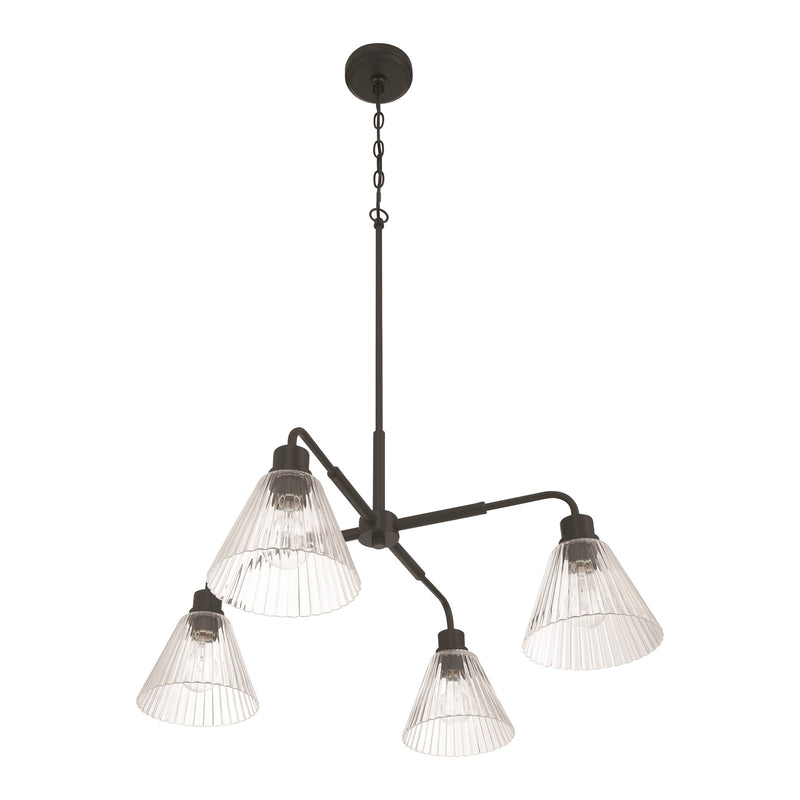 Craftmade Pleated 4 Light Chandelier, Flat Black/Clear Pleated