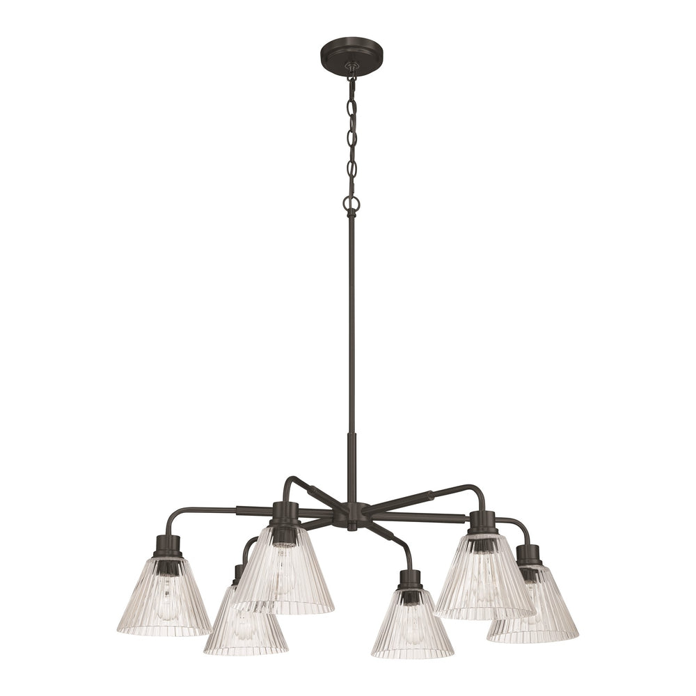 Craftmade Pleated 6 Light Chandelier, Flat Black/Clear Pleated - 61126-FB
