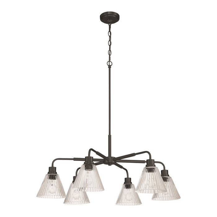 Craftmade Pleated 6 Light Chandelier, Flat Black/Clear Pleated - 61126-FB