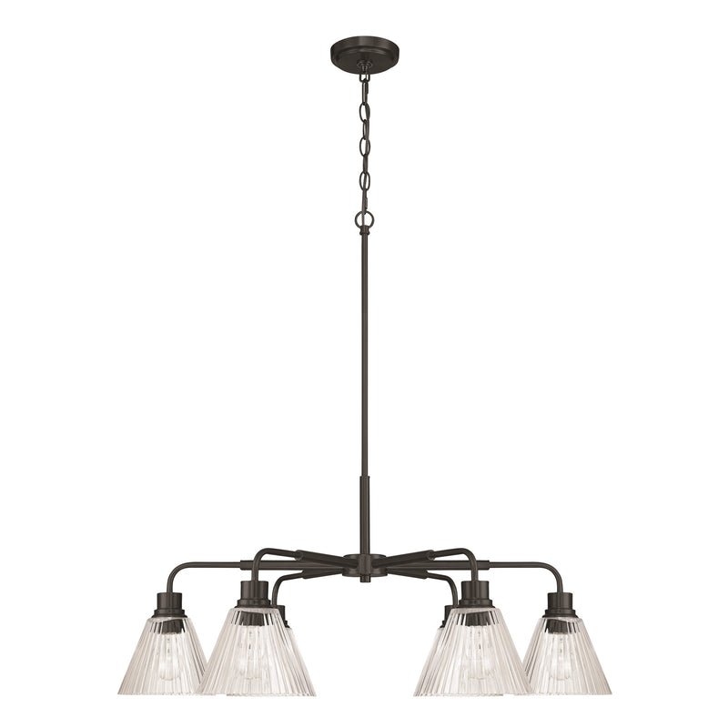 Craftmade Pleated 6 Light Chandelier, Flat Black/Clear Pleated
