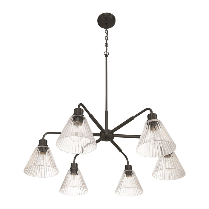 Craftmade Pleated 6 Light Chandelier, Flat Black/Clear Pleated