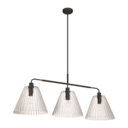 Craftmade Pleated 3 Light Island, Flat Black/Clear Pleated - 61173-FB