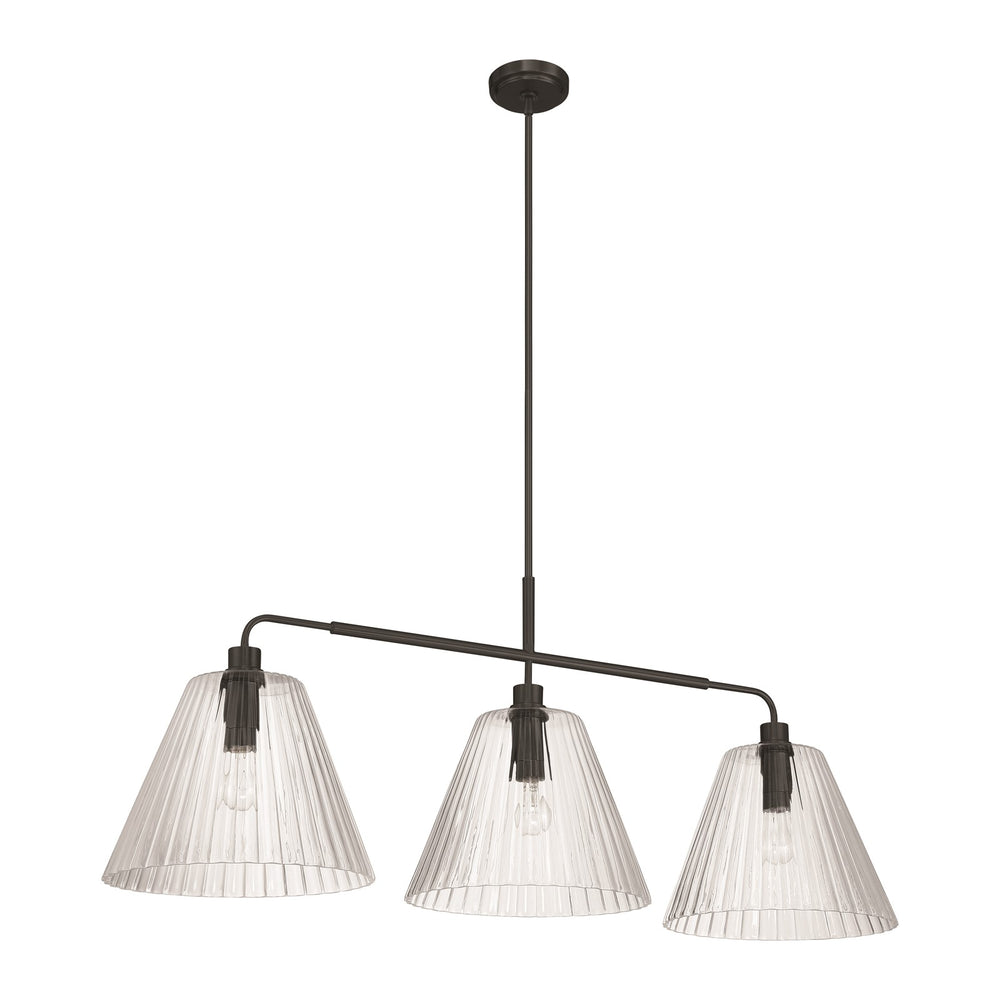 Craftmade Pleated 3 Light Island, Flat Black/Clear Pleated - 61173-FB