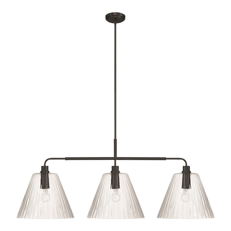 Craftmade Pleated 3 Light Island, Flat Black/Clear Pleated