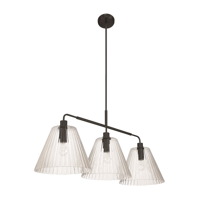 Craftmade Pleated 3 Light Island, Flat Black/Clear Pleated