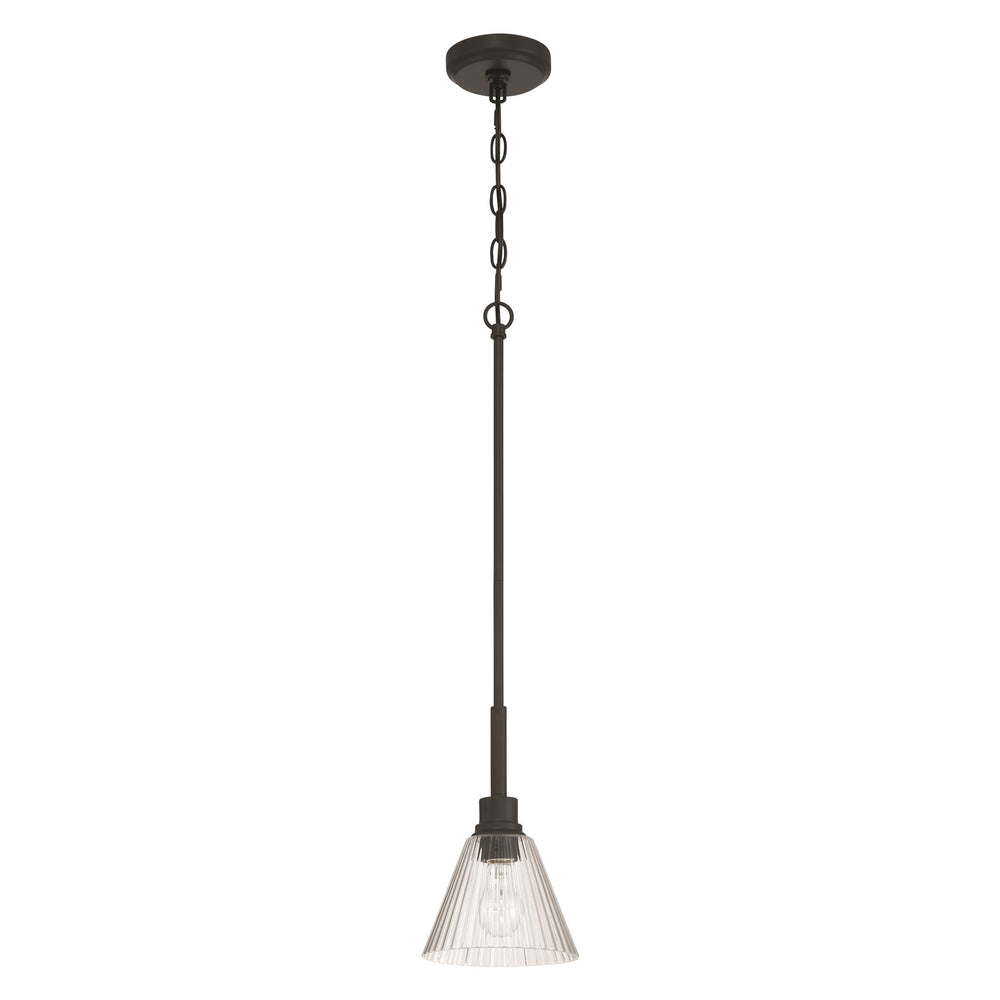 Craftmade Pleated 1 Light Mini Pendant, Flat Black/Clear Pleated - 61191-FB