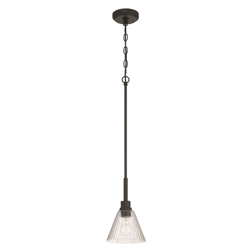 Craftmade Pleated 1 Light Mini Pendant, Flat Black/Clear Pleated - 61191-FB
