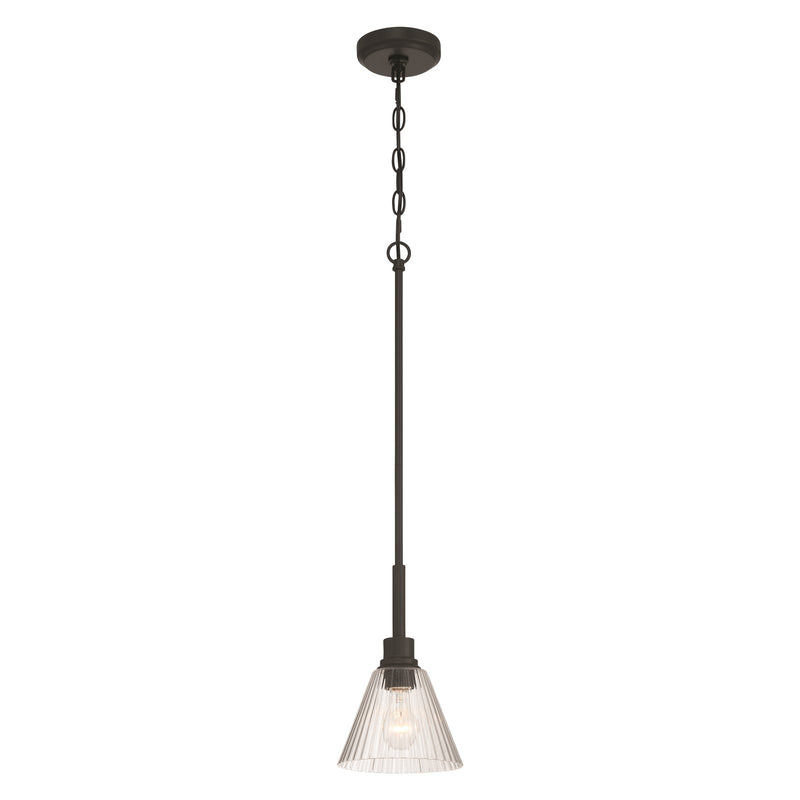 Craftmade Pleated 1 Light Mini Pendant, Flat Black/Clear Pleated