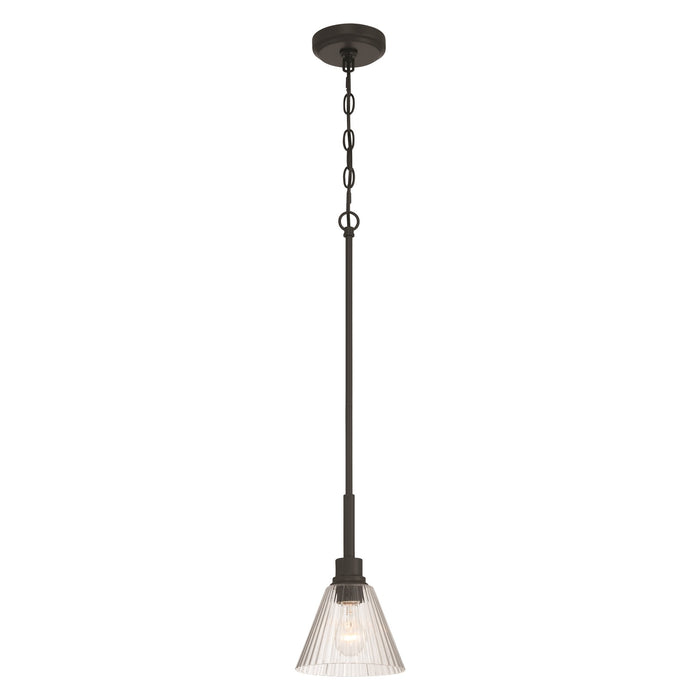 Craftmade Pleated 1 Light Mini Pendant, Flat Black/Clear Pleated