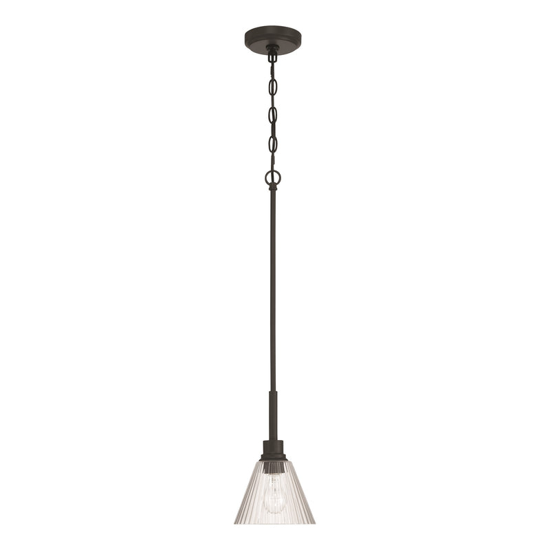 Craftmade Pleated 1 Light Mini Pendant, Flat Black/Clear Pleated