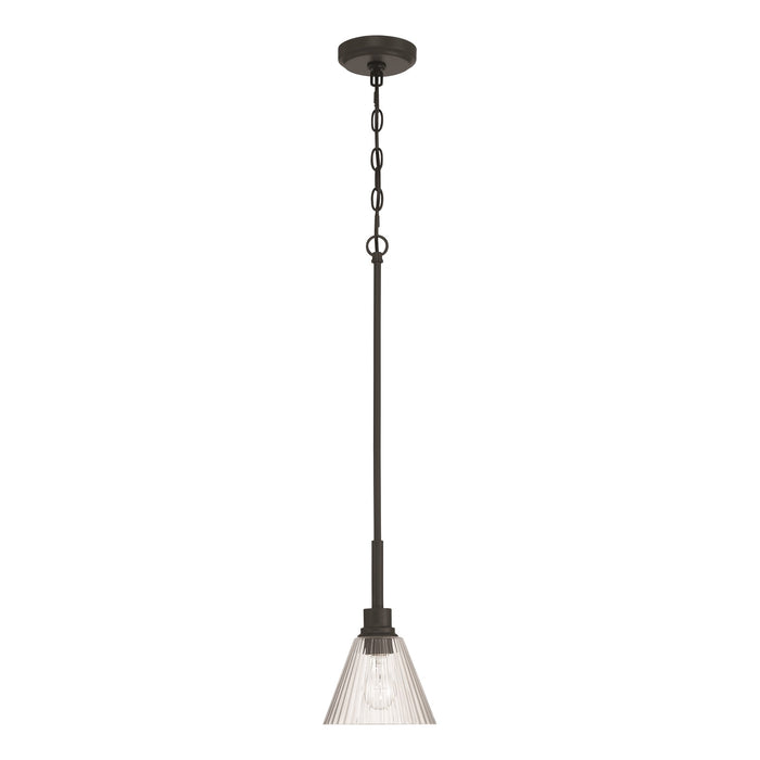 Craftmade Pleated 1 Light Mini Pendant, Flat Black/Clear Pleated